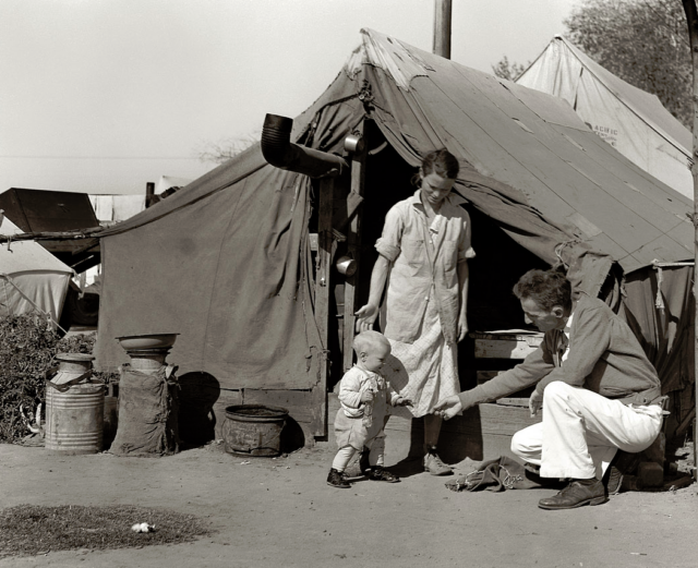 Young family in migrant camp, Arvin, California, circa 1936